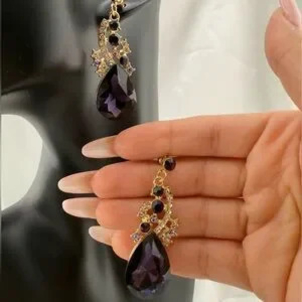 Luxury Gold and Deep Purple Teardrop Earrings